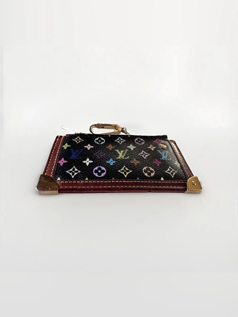 Louis Vuitton Multicolor Monogram Zip Coin Wallet Key Pouch w/ Clip Black